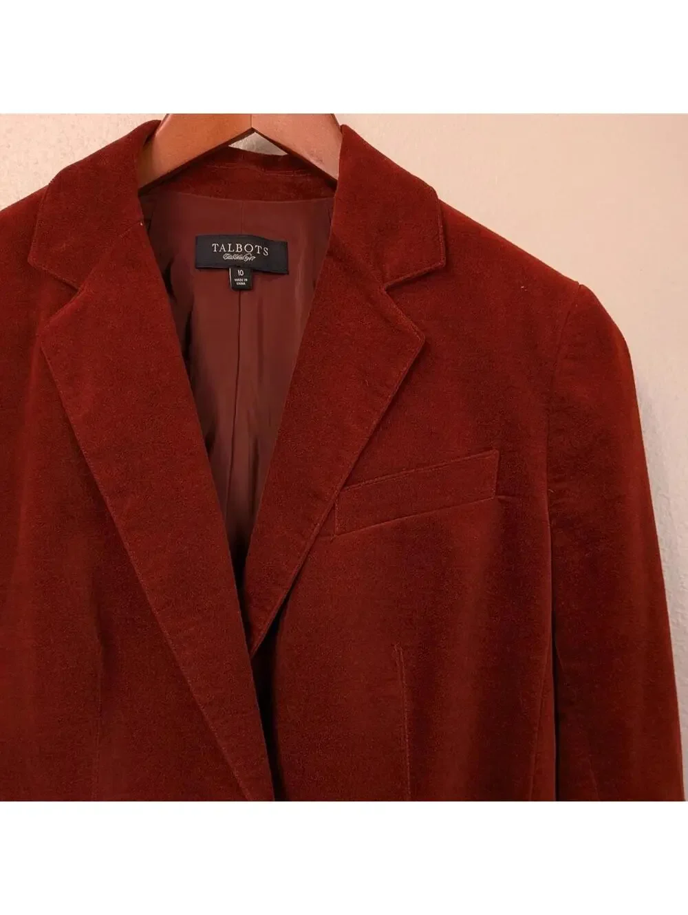 Talbots Rust Velvet Blazer Fitted 70s Inspired Jacket Dark Academia M